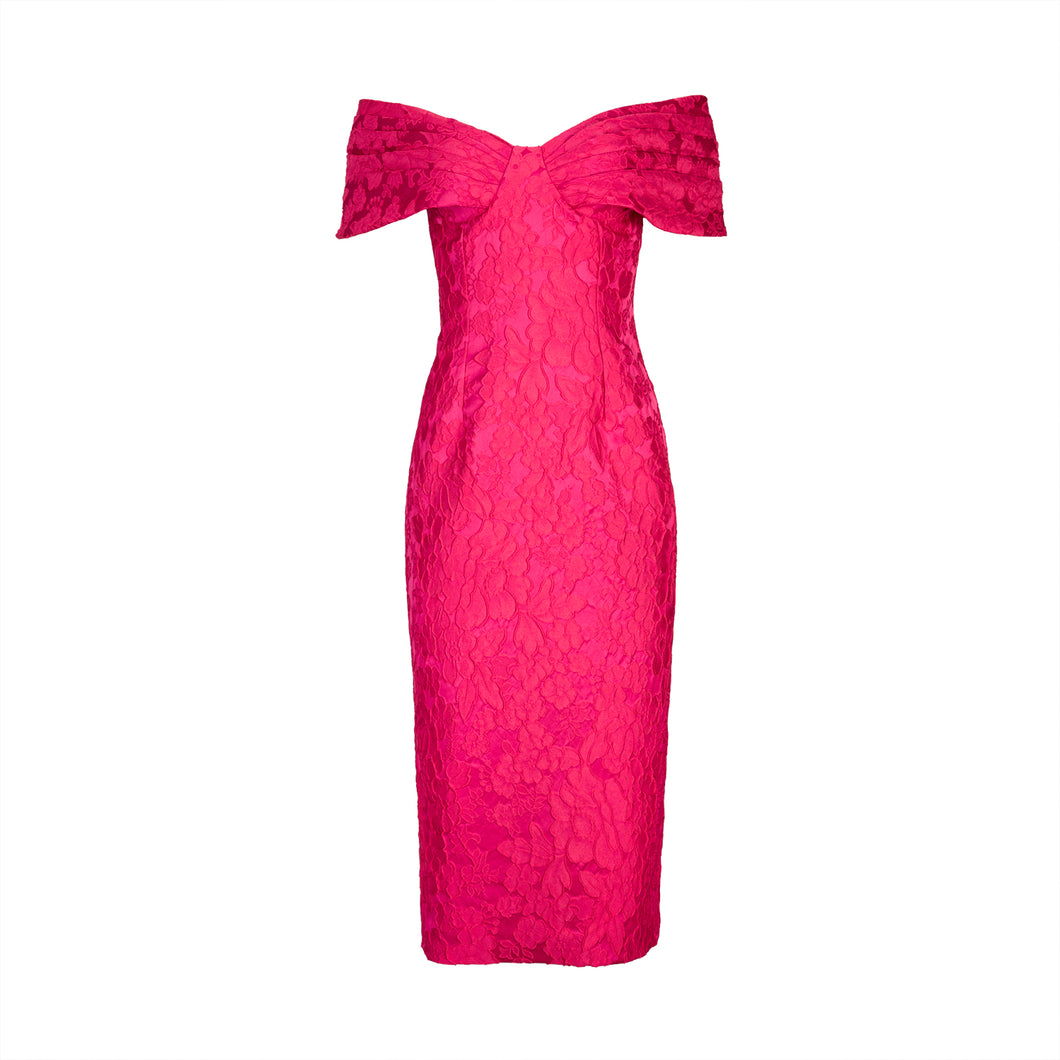 Pink Brocade Midi Dress