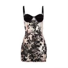 Load image into Gallery viewer, Floral Organza Mini Dress W/ Black Velvet Cups