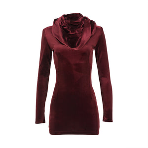 Burgundy Hooded Mini Dress