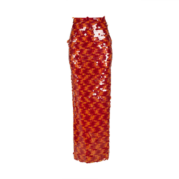 Orange and Red Sequins Midi Skirt