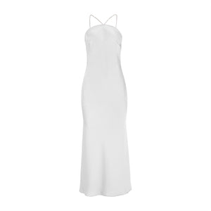White Midi Dress W/ Rhinestone Straps