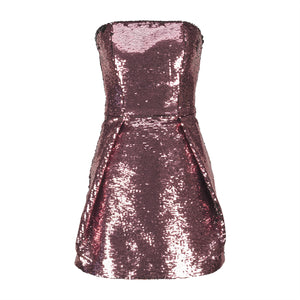 Pink Sequins Strapless Mini Dress