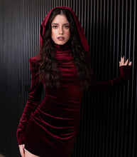 Load image into Gallery viewer, Burgundy Hooded Mini Dress