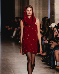 Red Hooded Mini Dress W/ Appliqués