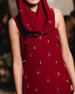 Red Hooded Mini Dress W/ Appliqués