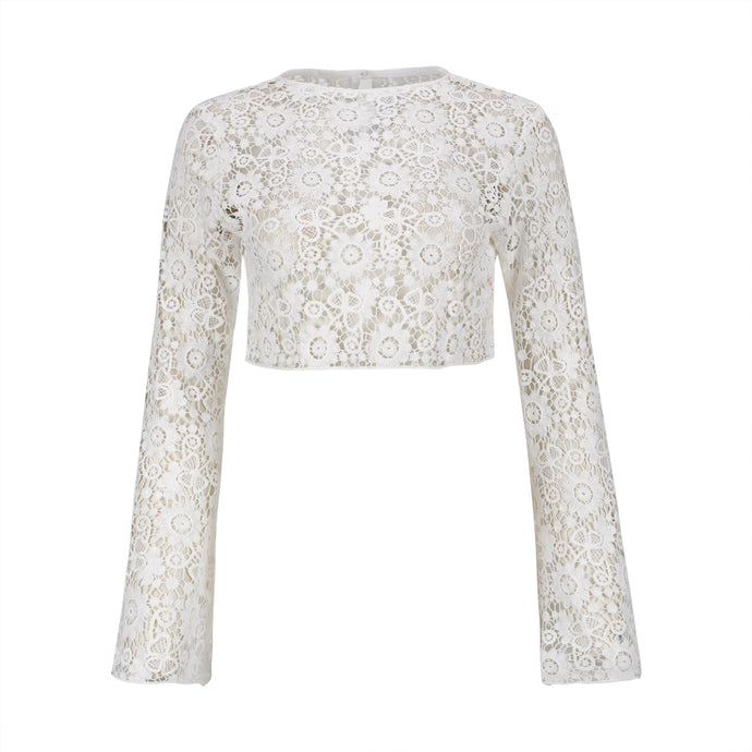 White Floral Tricot Top