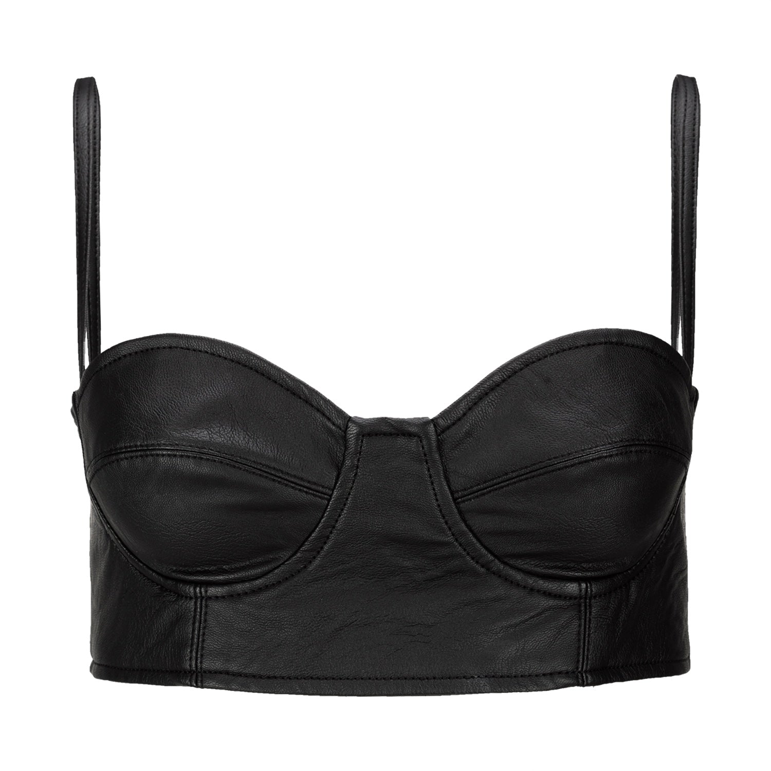 leather black bralette