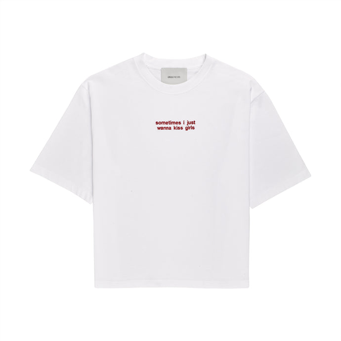 White Tshirt W/ burgundy Embroidery