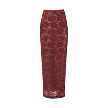 Load image into Gallery viewer, Burgundy Floral Pattern Midi skirt