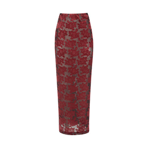 Burgundy Floral Pattern Midi skirt