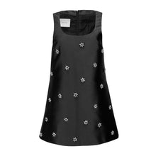 Load image into Gallery viewer, Black Mini Dress W/ Flower Appliqués