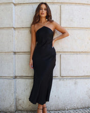 Load image into Gallery viewer, Black Midi Dress W/ Rhinestone Straps