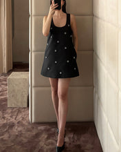 Load image into Gallery viewer, Black Mini Dress W/ Flower Appliqués