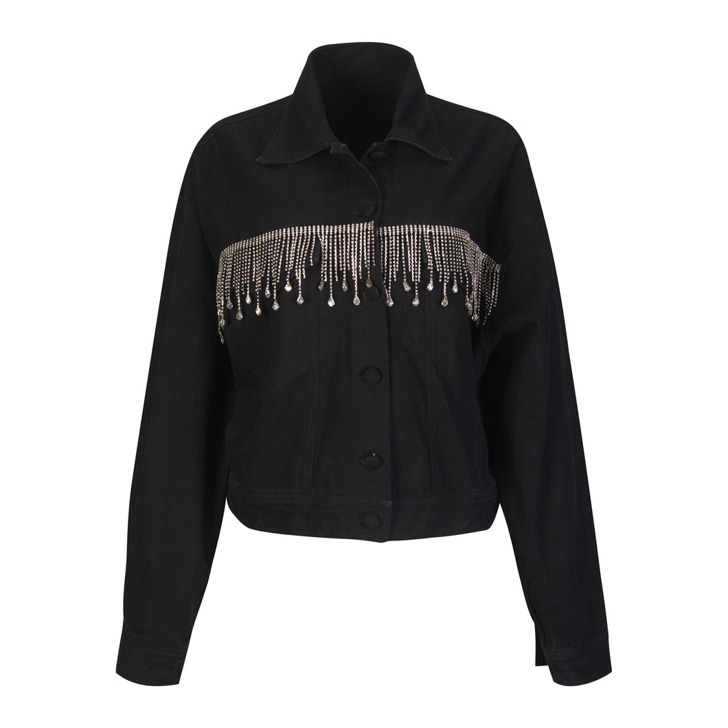 Black Jacket With Rhinestone Appliqués