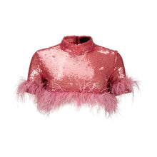 Load image into Gallery viewer, Pink Sequins T-shirt W/ Feathers
