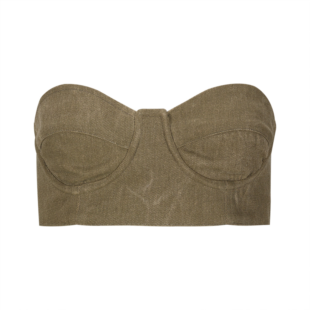 Green Denim Corset Top