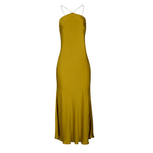 Yellow Midi Dress W/ Rhinestone Straps