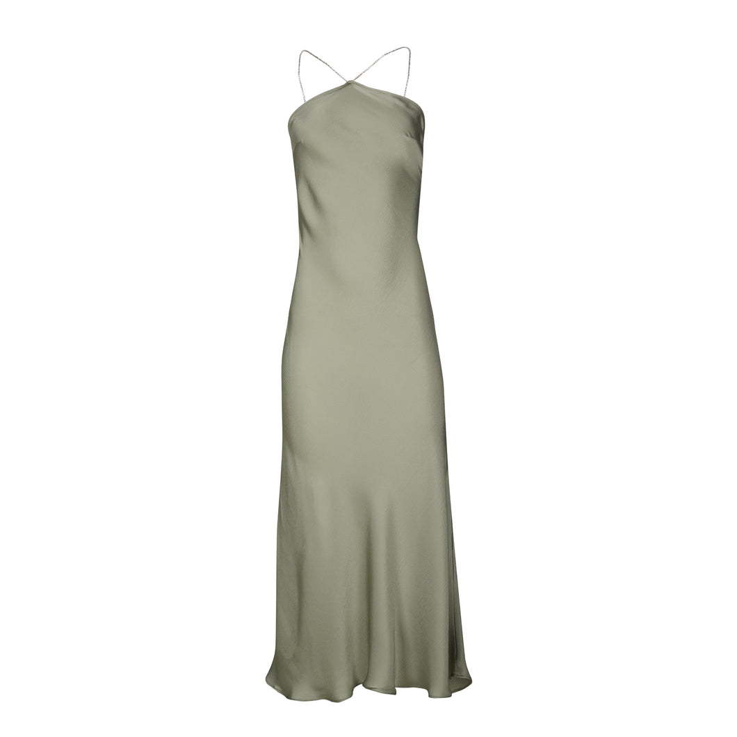 Green Midi Dress W/ Rhinestone Straps