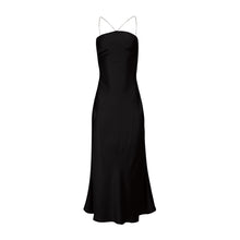 Load image into Gallery viewer, Black Midi Dress W/ Rhinestone Straps